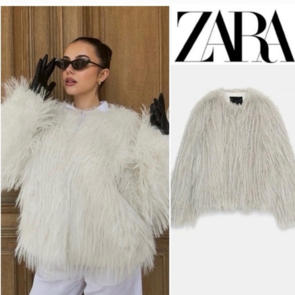 ZARA FAUX FUR GREY COAT SIZE S - Picture 2 of 16